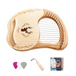 Instrumento de corda de madeira da caixa da ressonância da harpa da lira de 19 cordas com chave de ajuste 3 pces picaretas instrumentos de cordas - Image 3
