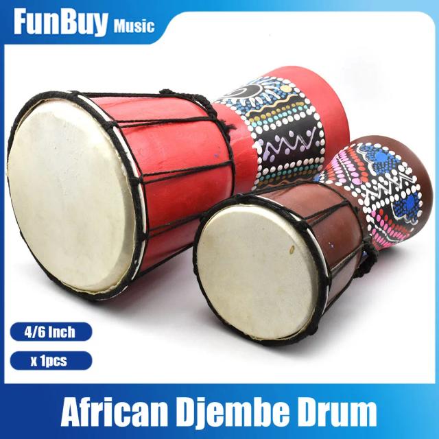 Djembe Africano Profissional de Madeira com Pele de Cabra - Tambor de 4 e 6 Polegadas com Som Tradicional Excepcional