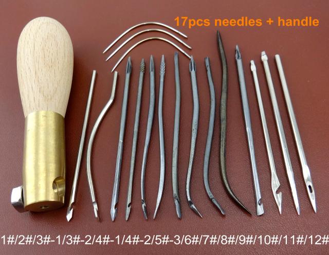 Kit Profissional de Agulhas de Costura com 17 Peças para Artesanato e Sapateiro - Inclui Agulha de Gancho, Linha e Cortador com Cabo