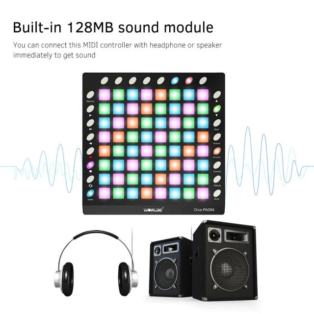 Novo Controlador Midi Worlde com Almofadas de Tambor e Iluminação - Modelos 48/64 com Slider para Instrumentos Musicais Eletrônicos