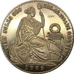 Moeda Colecionável de Ouro Peruano, Copiar Moedas, 100 Soles, Oro Metal, Latão, 100 Pesos Lembrança - Image 1