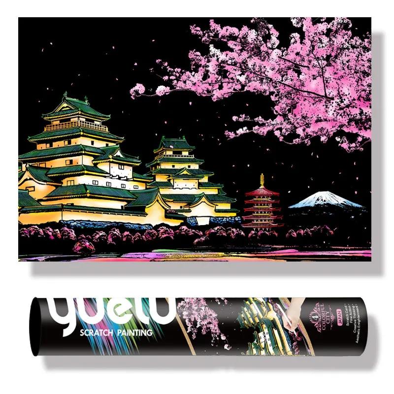 Carretel extra grande 75*52cm magic scratch arte artesanato mundo paisagem raspagem pinturas de papel adulto brinquedos crianças brinquedos - Image 1