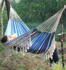 Rede de lona portátil dormir pendurado balanço cadeira viagem ao ar livre acampamento pendurado cama dobrável borla dupla rede jardim - Image 3