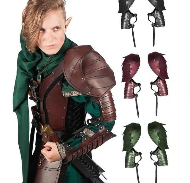 Armadura Gótica Ajustável de Ombro para Adulto em Couro Falso - Acessório Steampunk para Cosplay de Guerreiro Medieval e Halloween