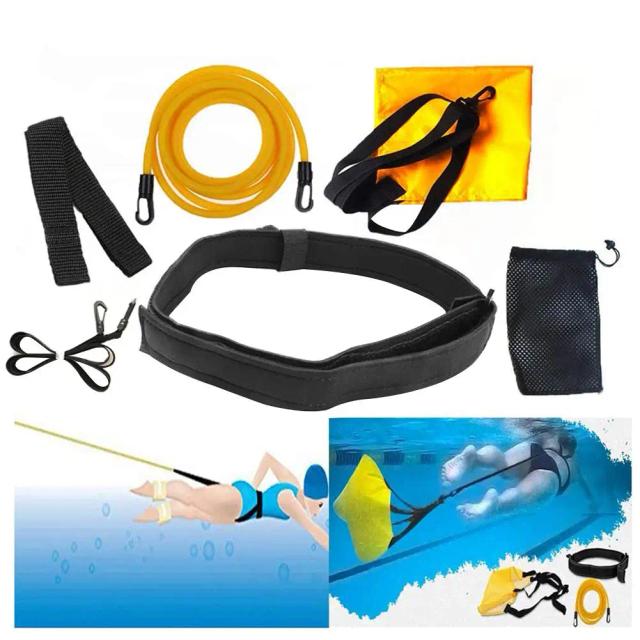 Conjunto de Cinto de Resistência para Natação com Parachute e Corda Elástica para Treinamento de Adultos