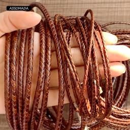 ASSOMADA-Cordão De Couro Redondo para Fazer Jóias, Corda Trançada, Colar, Marrom, Feito À Mão, Tecido, Cabos De Couro De Vaca Genuíno, DIY - Image 1