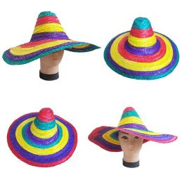 Chapéus de palha com aba larga para homem e mulher, materiais de festa estilo mexicano, para crianças e adultos, presente ao ar livre cores aleatórias, canudos decorativos redondos e coloridos - Image 4