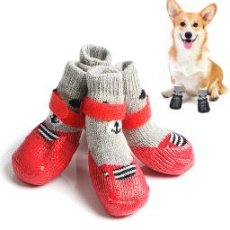 Meias antiderrapantes impermeáveis para cães e gatos, sapatos quentes para animais, botas de chuva e neve, cachorro pequeno e grande chihuahua inverno, 4 pçs/set - Image 1