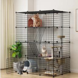 Diy pet cat gaiola grande interior casa interior ao ar livre grande gato casa villa multi porta & janela dobrável destacável grande hous - Image 5