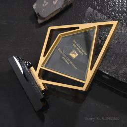 Personalizado Personalizado Metal Geométrico Forma Base De Cristal Troféu, Galvanoplastia Prêmio De Ouro, Lembrança Do Evento, Decoração De Casa - Image 3