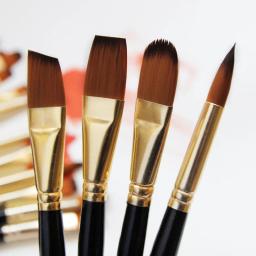 5/6 pçs pincéis de pintura do artista conjunto profissional redondo ângulo plano filbert cabelo de náilon punho preto madeira pintura escova para aquarela - Image 3