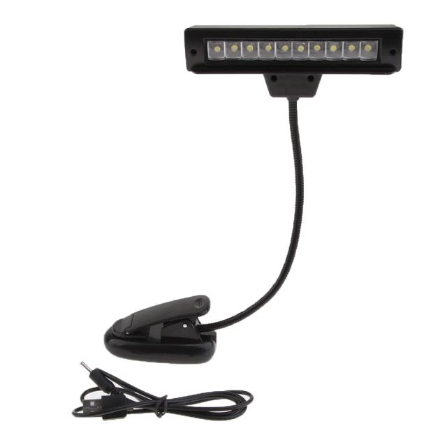 Candeeiro de Mesa Recarregável USB com Clip para Música e 10 LEDs Brilhantes - Ideal para Leitura e Cabeceira