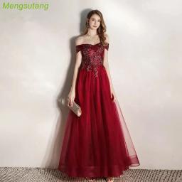 Vestido longo de festa, elegante, com decote em barco, lantejoulas, uma linha, fora do ombro, festa, banquete, festa, formatura - Image 1