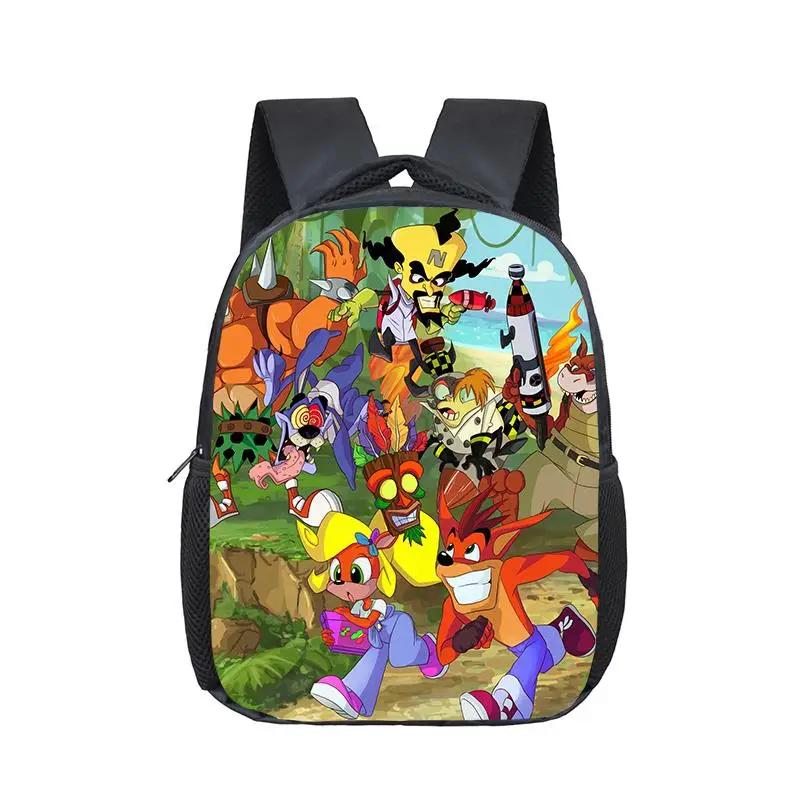 Pequeno Jogo Crash Bandicoot Mochila para Crianças, Baby Cartoon School Bags, Kindergarten Children Gift, 12" - Image 1
