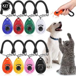 Suprimentos de treinamento do cão de estimação gato cachorro treinamento clicker plástico novos cães clique trainer ajuda ajustável alça de pulso som chave corrente - Image 6