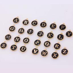Encantos de Esmalte Dupla Face, Pingentes com Letras Alfabeto, Fabricação de Jóias, Artesanato Artesanal, Branco, K, Preto, 12x15mm, 10Pcs, 26Pcs - Image 2