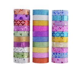 Glitter Washi Tape Papelaria, Fitas Adesivas Decorativas, Fita Adesiva DIY Cor, Scrapbooking, Material Escolar, 10Pcs - Image 1