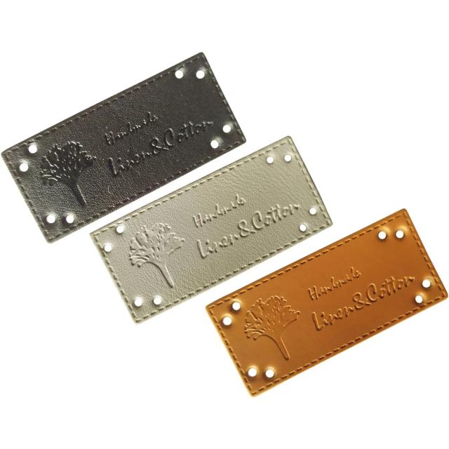 Etiquetas de couro artesanais com logotipo da árvore 25x55mm para remendar roupas e personalizar marcas