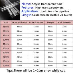 Transparente Acrílico PMMA Tubo, Tubo De Vidro Orgânico, Acessórios De Aquário, OD 16 a 110mm, 49 a 50cm de comprimento, 1Pc - Image 5