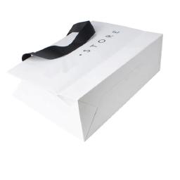 Saco De Papel De Presente De Compras Com Alça Embutida, Logotipo Personalizado Para Roupas Boutique De Embalagem Boutiques, Branco, Luxo - Image 5