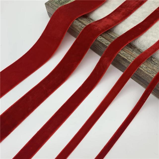 Fita de Veludo Vermelha de 6mm a 38mm para Presentes, Bouquet e Decorações de Festa em Casa, Ideal para Natal e Artesanato Feito à Mão