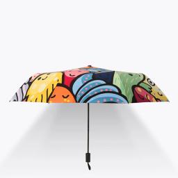 Pintura dos desenhos animados guarda-chuva dobrável revestimento preto graffiti parasol anti-uv protetor solar guarda chuva - Image 2