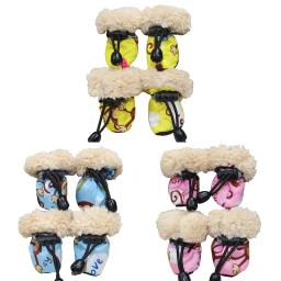 Sapatos de pelúcia para cães de estimação, 4 unidades, impermeável, antiderrapante, chuva, neve, grosso, quente para cães pequenos, gatos, filhotes, sapatos - Image 2