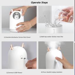 Bonito Pet Ultrasonic Air Umidificador, Eletrodomésticos, USB, Cool Mist, Aroma, Difusor de Óleo, Cor Romântica, Lâmpada LED, 300ml - Image 4