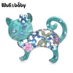 Wuli & Baby-Broches Lovely Enamel Cat para mulheres, metal, strass, flor, animal, alfinetes de broche casuais, presentes - Image 1