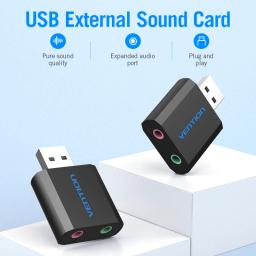 Vention-USB Sound Card para Laptop, Audio Interface, 3,5mm, Adaptador de microfone, Headset, Laptop, Headset - Image 6