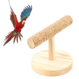 Papagaio de madeira mesa poleiro pássaro suporte treinamento exercício sisal garra pés moagem vara mordida pássaro mastigar brinquedos navio da gota - Image 1