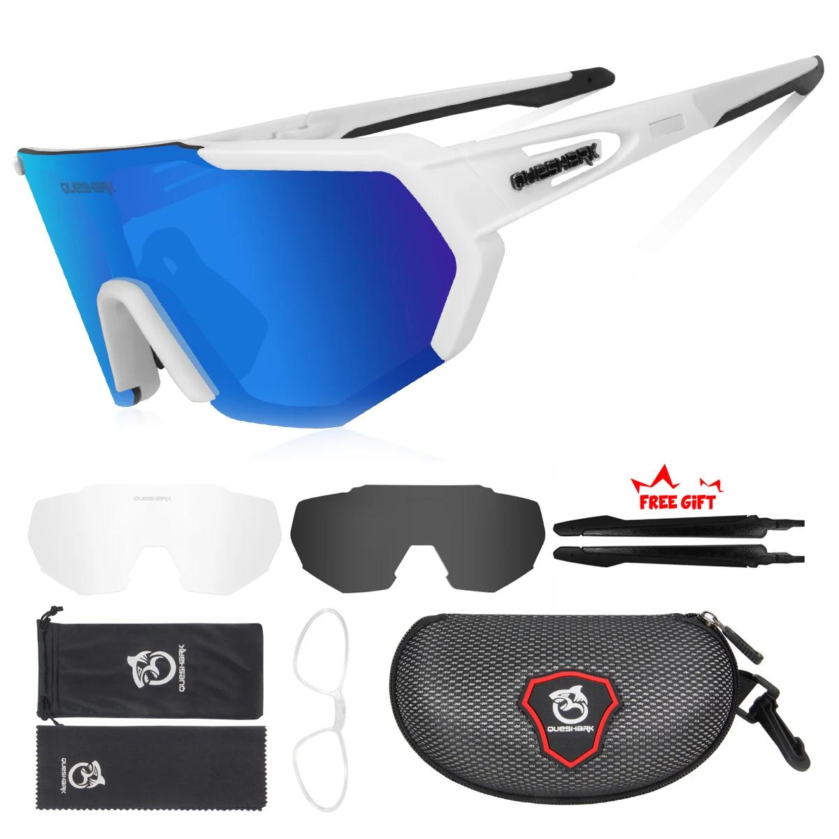 QUESHARK-Óculos de sol polarizados para homens e mulheres, óculos esportivos bicicleta, óculos de estrada, MTB Riding Goggles, QE42, 3 Lens Set - Image 1