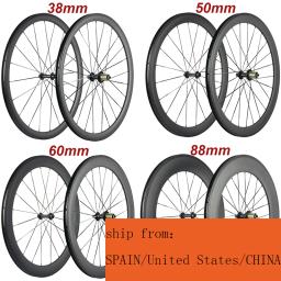 Vendas de fábrica 700c conjunto de rodas de carbono 38mm 50mm 60mm 88mm rodas de bicicleta de carbono clincher aro de bicicleta de estrada rodas de freio de basalto - Image 1