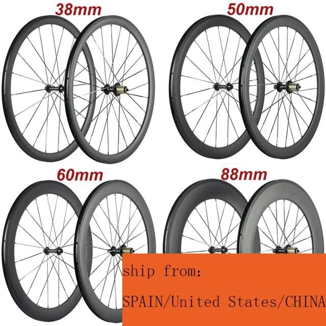 Rodas de Bicicleta de Estrada em Carbono 700c 38/50/60/88mm Clincher Basalto