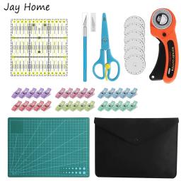 Kit cortador rotativo com esteira de corte Régua de retalhos Faca de escultura Tesoura Clipes para Quilting Acessórios de costura de couro - Image 1