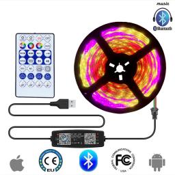 Fita LED com controle Bluetooth, fita flexível da lâmpada, RGB 5050 String, USB, luz de fundo da TV, decoração da festa, DC 5V, WS2812B, 1m-5m - Image 5