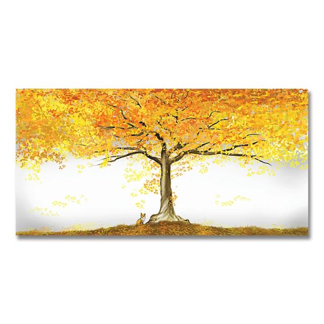 Pintura em Lona Grande de Árvore Dourada - Arte Exclusiva em Óleo para Decoração de Sala de Estar e Casa