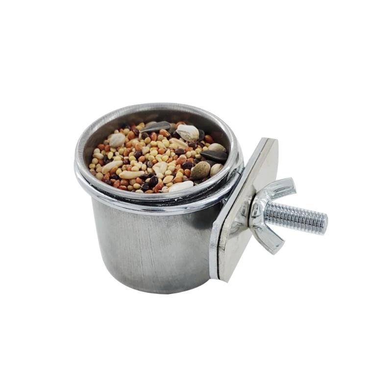 Gaiola pendurável para pássaros de estimação, tigela com prato, copo, alimentador de comida de alimentação de aço inoxidável para pára-choque - Image 1