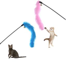 Varinha de penas para gato cor azul-rosa peru vara para brinquedo para gato brinquedo para gato pular trem diversão - Image 1