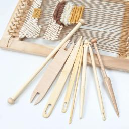 Ferramentas de tecelagem Madeira, Weaving Shuttle, Agulha de crochê, Mão Loom Stick, Tricô Tapeçaria, Ferramentas DIY Craft, 9Pcs Set - Image 2
