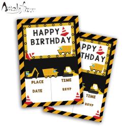 Convites de festa de aniversário, carrinhos de construção, suprimentos para festa, decoração de eventos infantis, 20 peças - Image 1