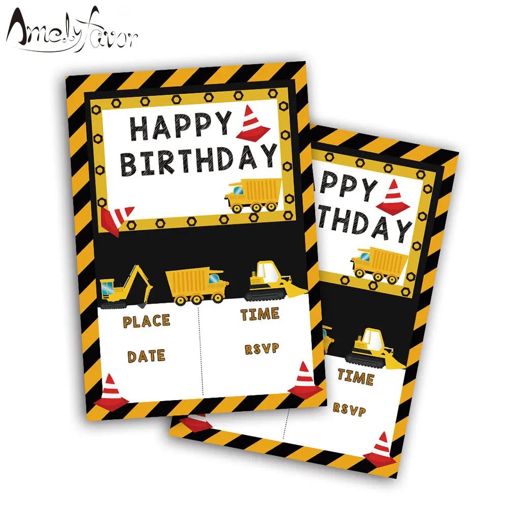 Convites de festa de aniversário, carrinhos de construção, suprimentos para festa, decoração de eventos infantis, 20 peças - Image 1