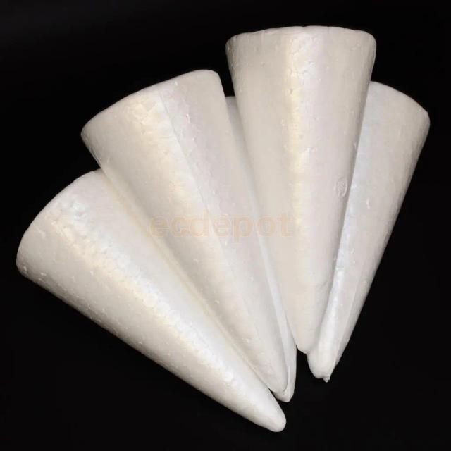 Conjunto de 5 Espumas de Poliestireno para Artesanato em Formato de Cone de Natal 150 mm sem Acabamento