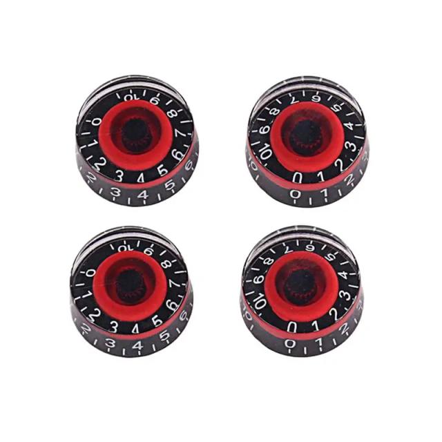 Conjunto de 4 Botões de Controle para Guitarra Acrílica com Efeito de Pedal em Preto e Vermelho - Modelo GD17A