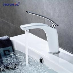 ROVATE-Single Hole Basin Faucet, único furo, torneiras de pia montadas, misturador frio e quente para banheiro, torneira branca - Image 1