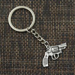 Pistola vintage revólver arma chaveiro para homens, corrente titular de metal, pingente de cor prata, presente DIY, 29x22mm, 30mm, nova moda - Image 5