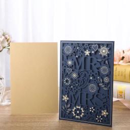 Convites e envelopes para casamento, decoração, anti-reflexo, corte a laser, dourado, azul - Image 3