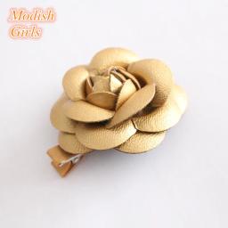 Prendedores de cabelo dourados com flor de couro artificiais, acessórios para crianças prendedores de cabelo para crianças com diferentes formatos rosa floral e rosa - Image 2