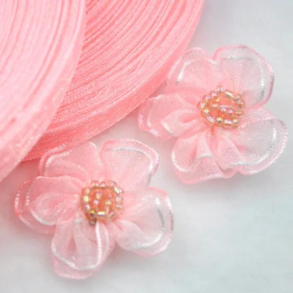 Kit com 20 Peças de Fita de Organza para Artesanato - Flores, Arcos e Apliques com Contas para Casamento