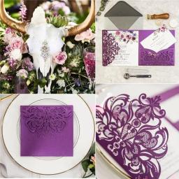 Cartões e convites de casamento com corte a laser, conjunto de 10 peças, três dobras, com detalhes diferentes - Image 6